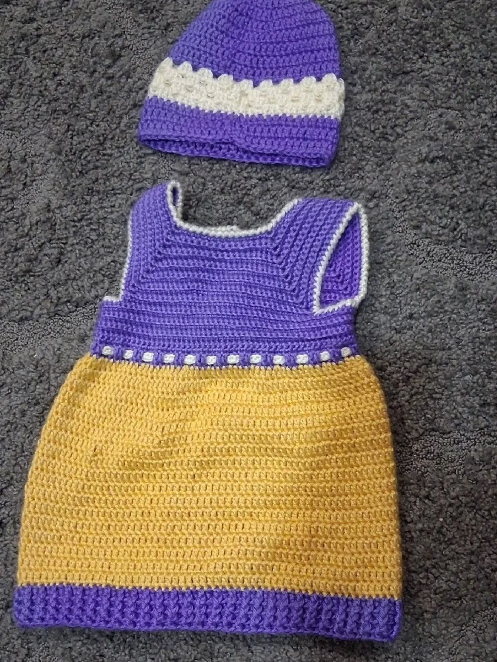 Handmade Kids Crochet Matching Set in Purple and Yellow